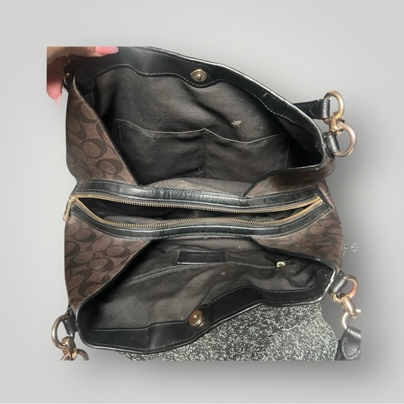 Coach Hallie Shoulder Bag In Signature Canvas Brown / Black F80298 & Wallet - Picture 8 of 16